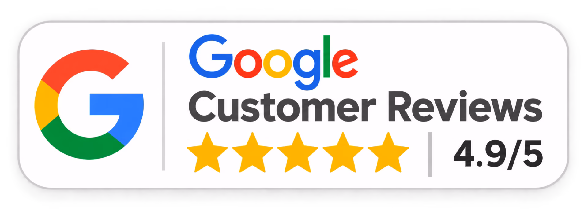 Google Customer Reviews badge showing 4.9 out of 5 stars