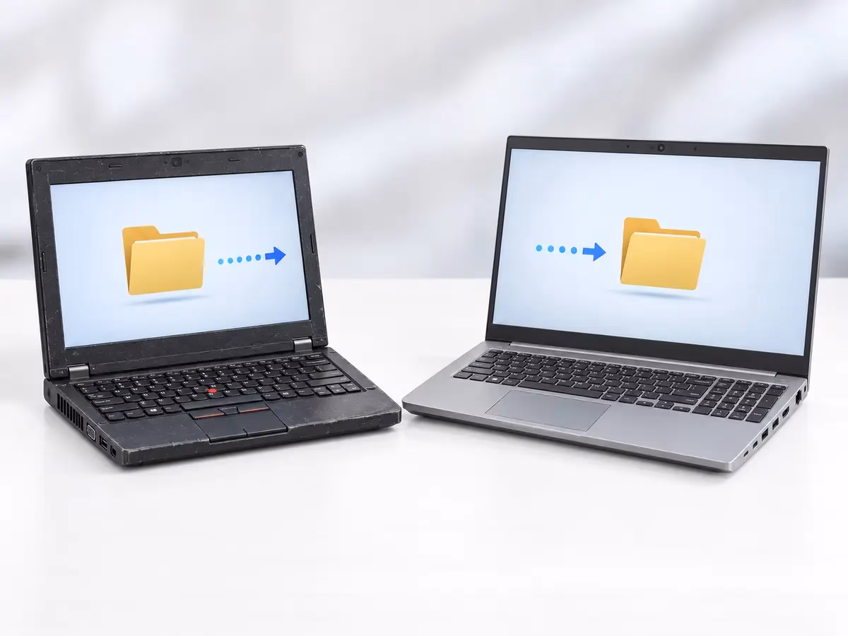 Windows business laptop showing a recovery and troubleshooting interface on a clean white desk.