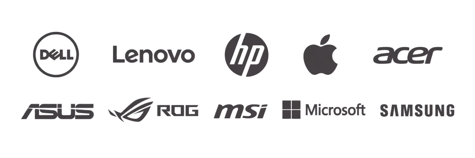 Grayscale logos for computers serviced by Indy Laptops.